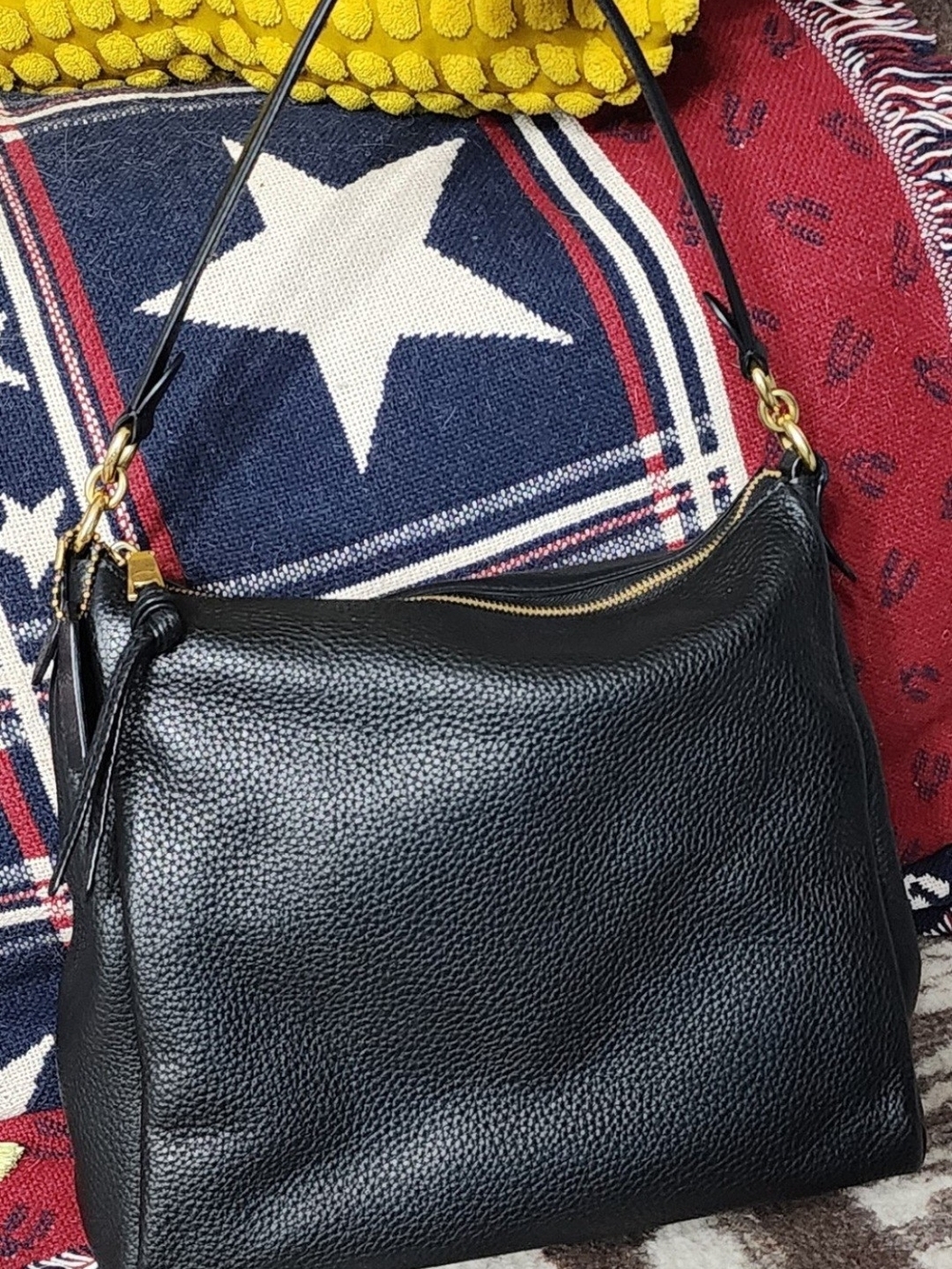 Coach Black Leather Shay Shoulder Bag with Gold Hardware